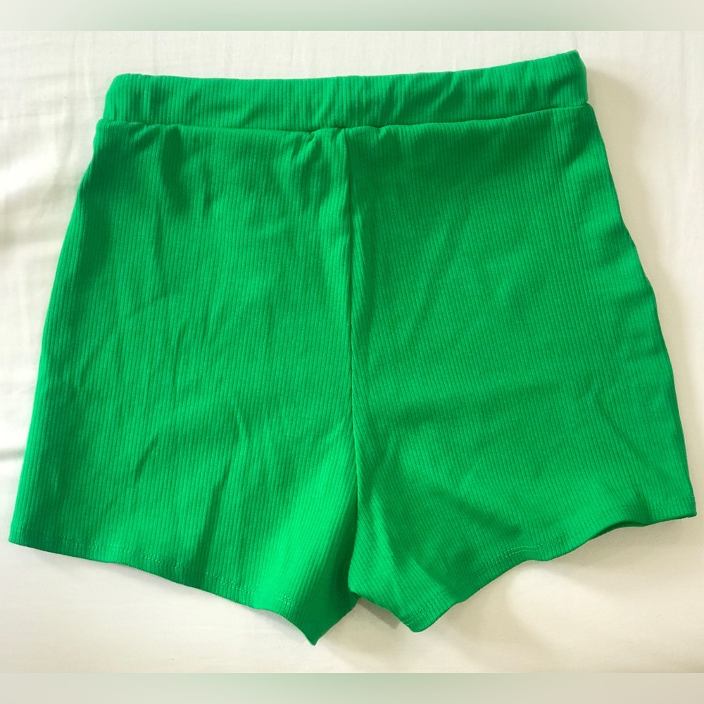 Lulus Green Ribbed Drawstring Lounge Shorts - Picture 2 of 3